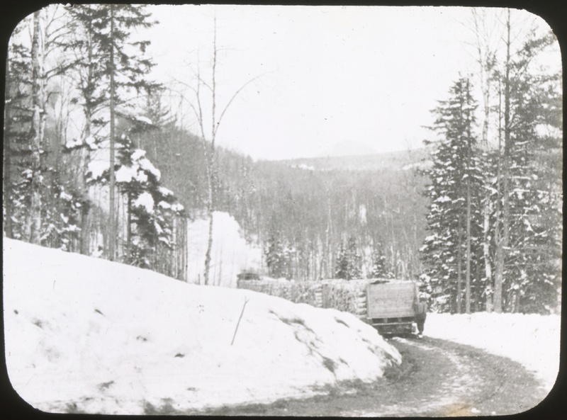 Log Hauler on Road Braked With Hay