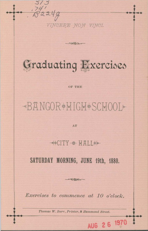 Bangor High School Graduation Program, 1880