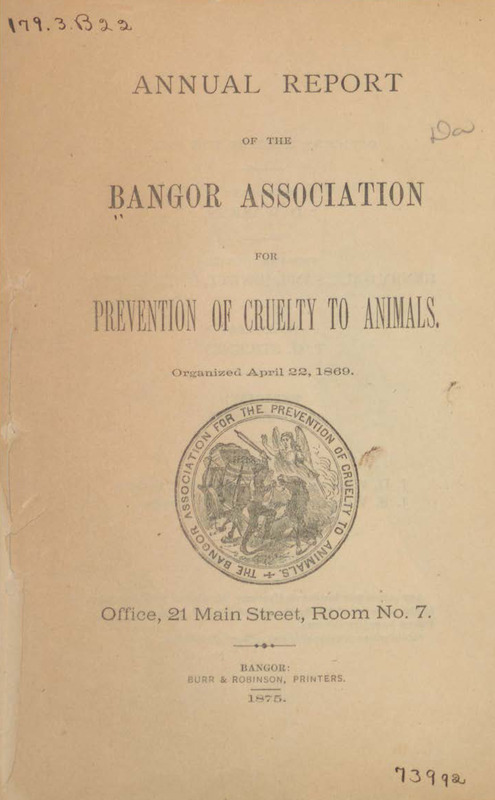 Annual Report of the Bangor Association for the Prevention of Cruelty to Animals, 1875