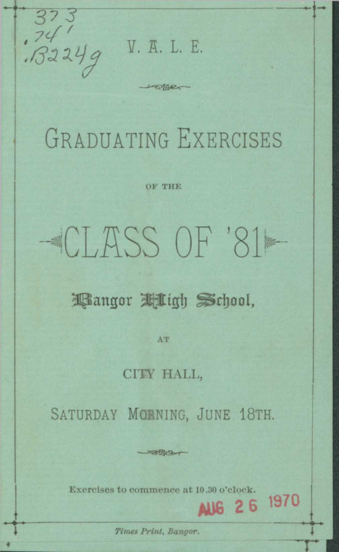 Bangor High School Graduation Program, 1881