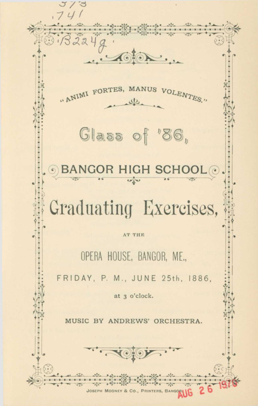 Bangor High School Graduation Program, 1886
