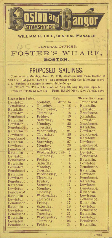 Boston and Bangor Steamship Co. Proposed Sailings