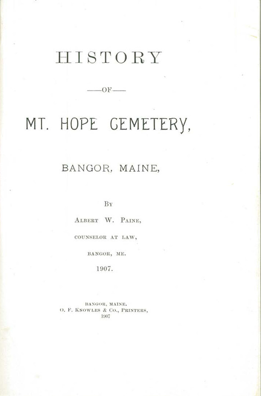 History of Mt. Hope Cemetery, Bangor, Maine