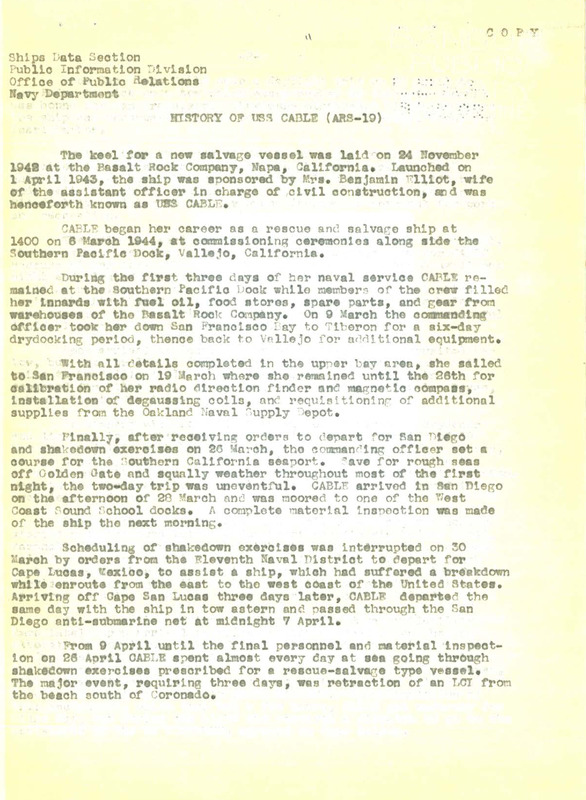 History of the USS Cable (ARS-19)