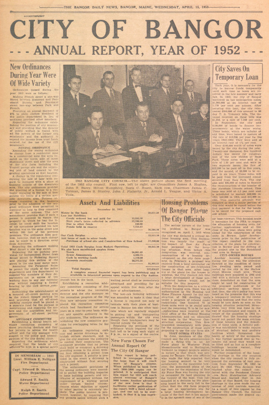 City of Bangor, Maine, Annual Report for 1952