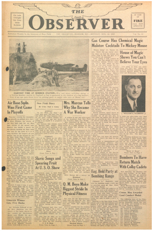 Dow Field Observer, August 16, 1943