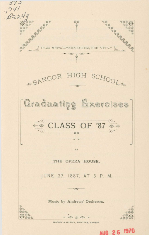 Bangor High School Graduation Program, 1887