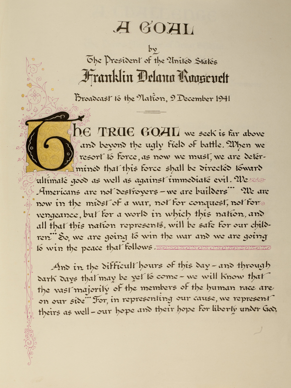 A Goal by the President of the United States Franklin Delano Roosevelt