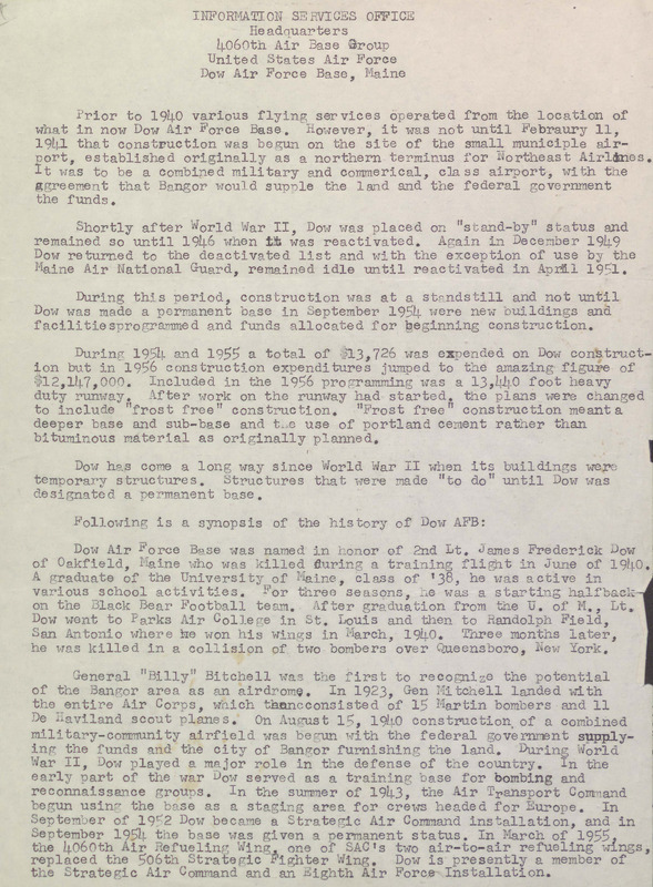 Brief History of Dow Air Force Base and the 4060th Air Base Group