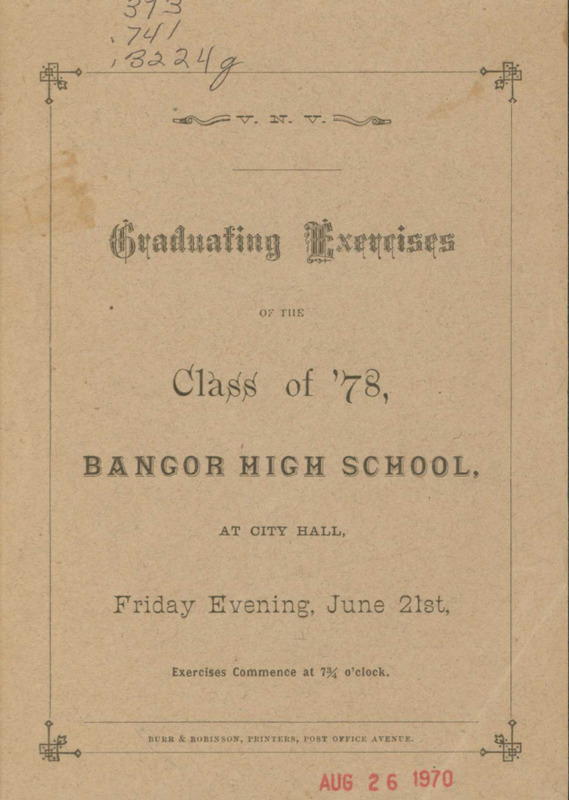 Bangor High School Graduation Program, 1878