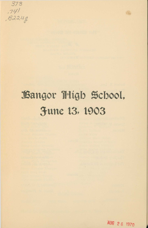 Bangor High School Graduation Program, 1903
