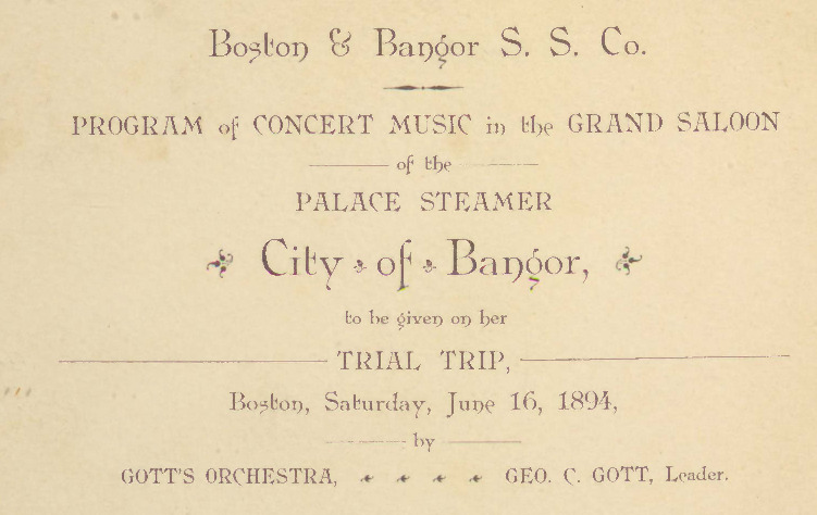 Boston and Bangor Steamship Co. Program of Concert Music in the Grand Saloon