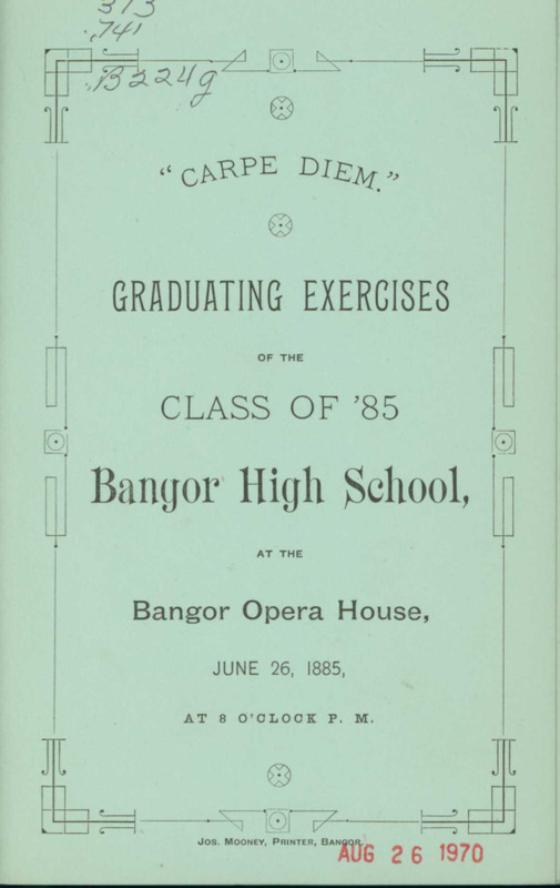 Bangor High School Graduation Program, 1885
