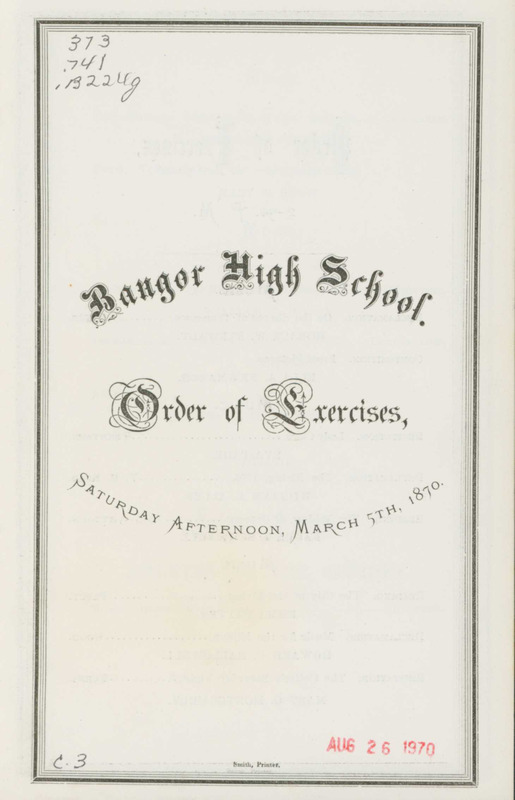 Bangor High School Graduation Program, 1870