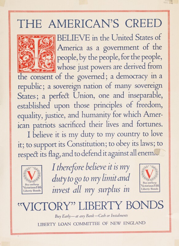 The American's Creed -- "Victory" Liberty Bonds
