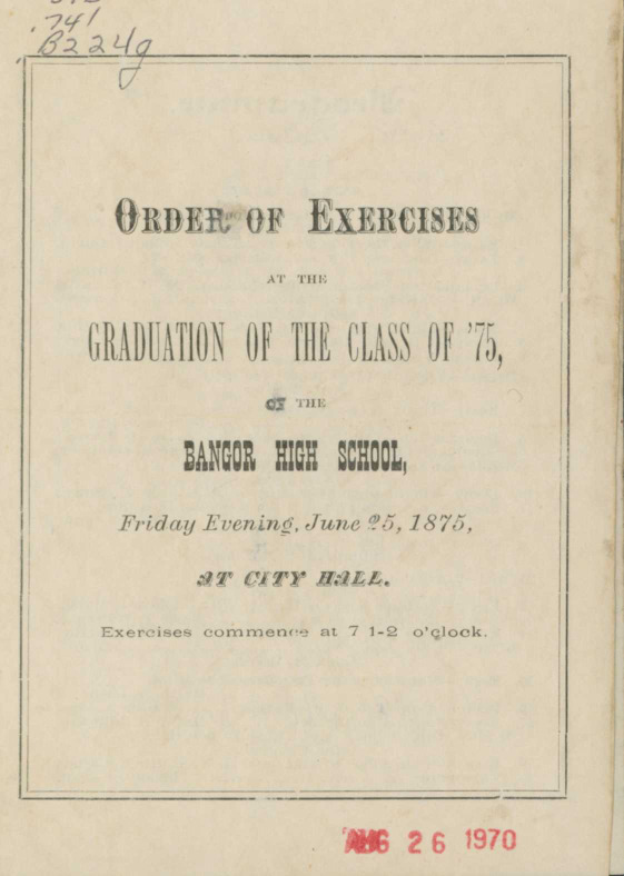 Bangor High School Graduation Program, 1875