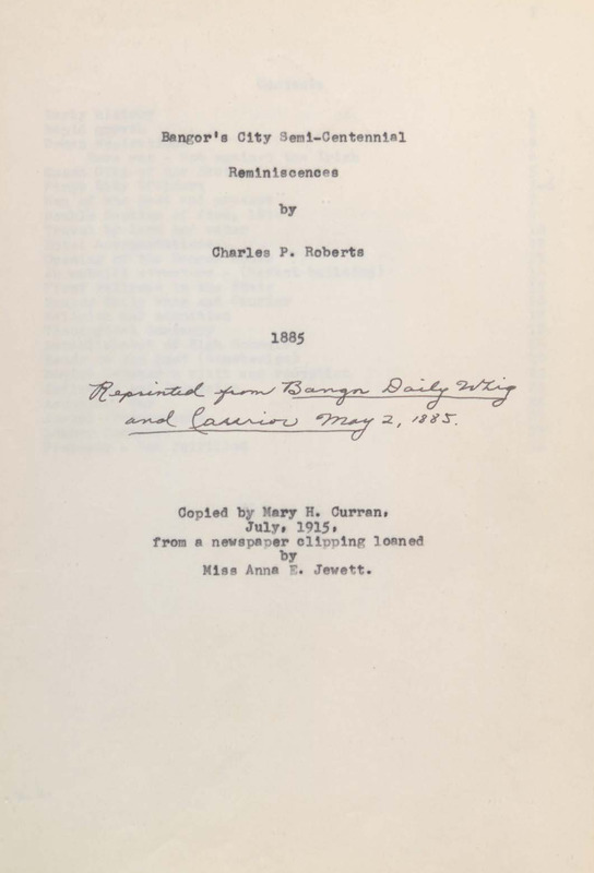 Bangor's City Semi-Centennial Reminiscences by Charles P. Roberts
